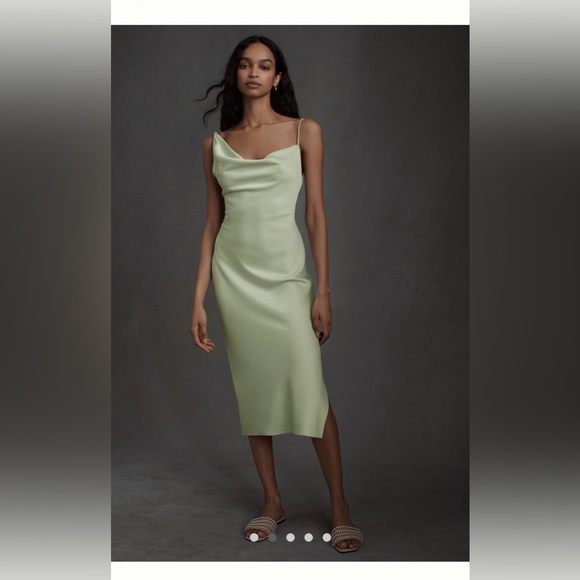 BHLDN/Anthropologie Weddings August Satin Midi Dress Cucumber - Picture 2 of 6